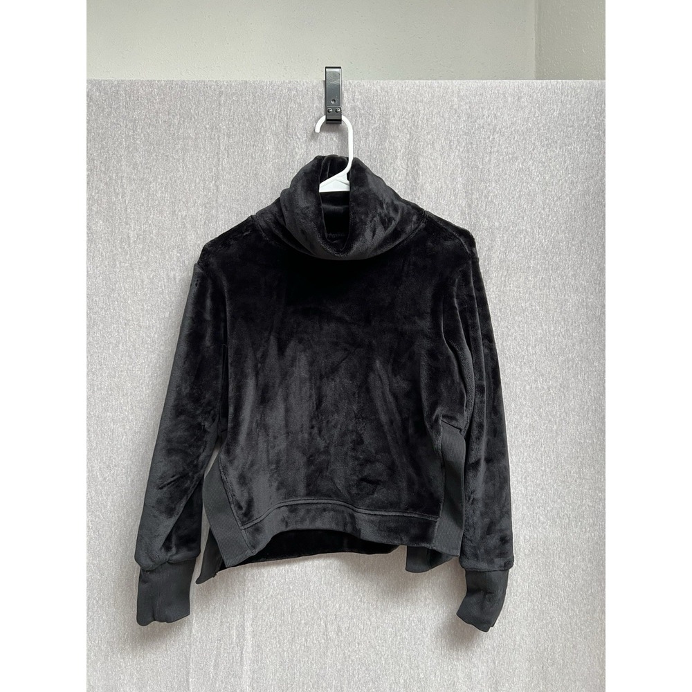 Athleta Sweatshirt Womens Sz XSP Black Double Cozy Karma Velour Velvet Pullover
